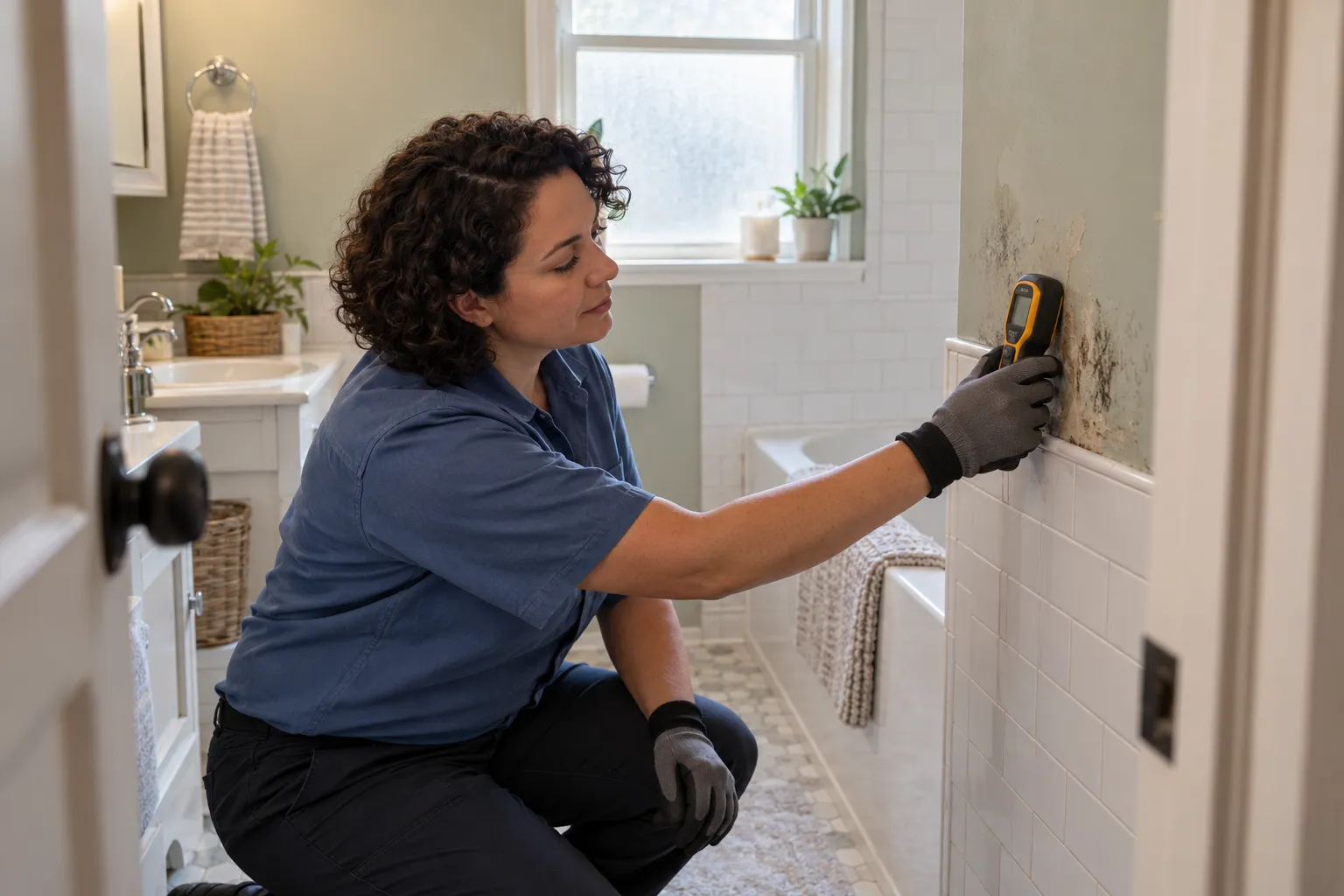Mold remediation provider inspecting a home in Aurora